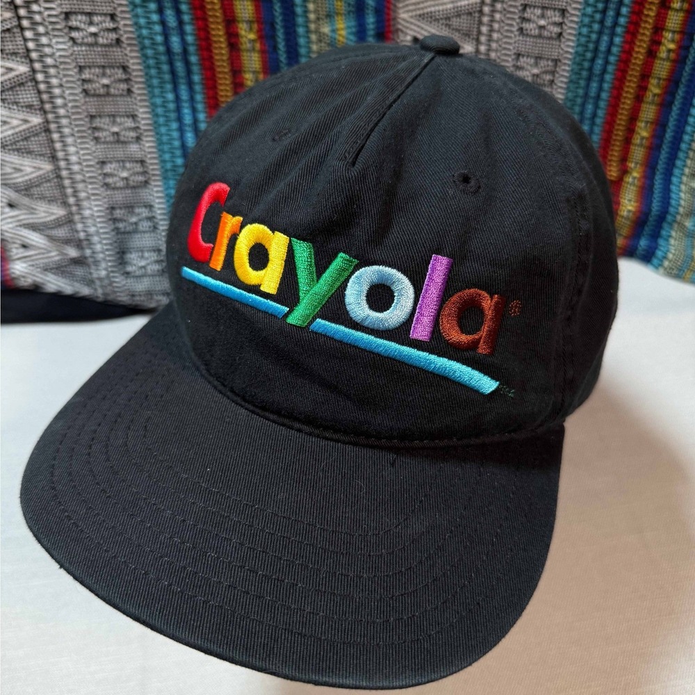 Vintage Crayola Embroidered Logo Snapback Hat Black Mad Engine Retro Cap OSFM
